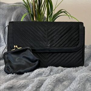 Coblentz Vintage Black Satin Quilted Clutch and coin purse EUC